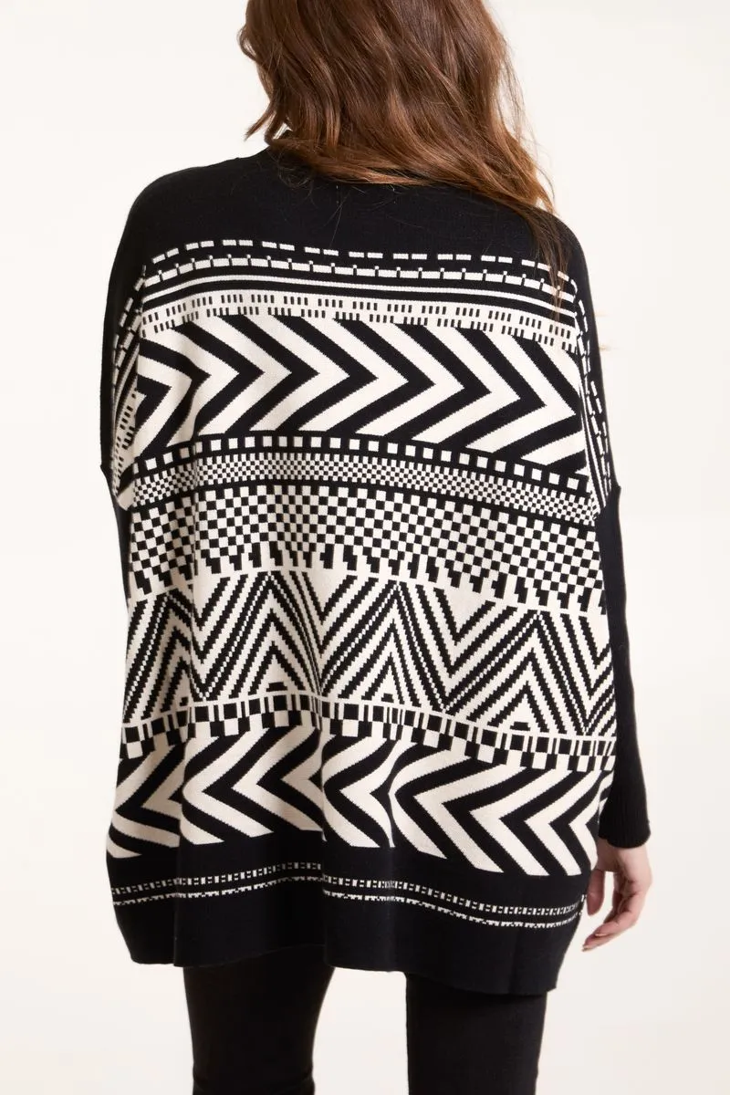 Abstract Print Round Neck Jumper