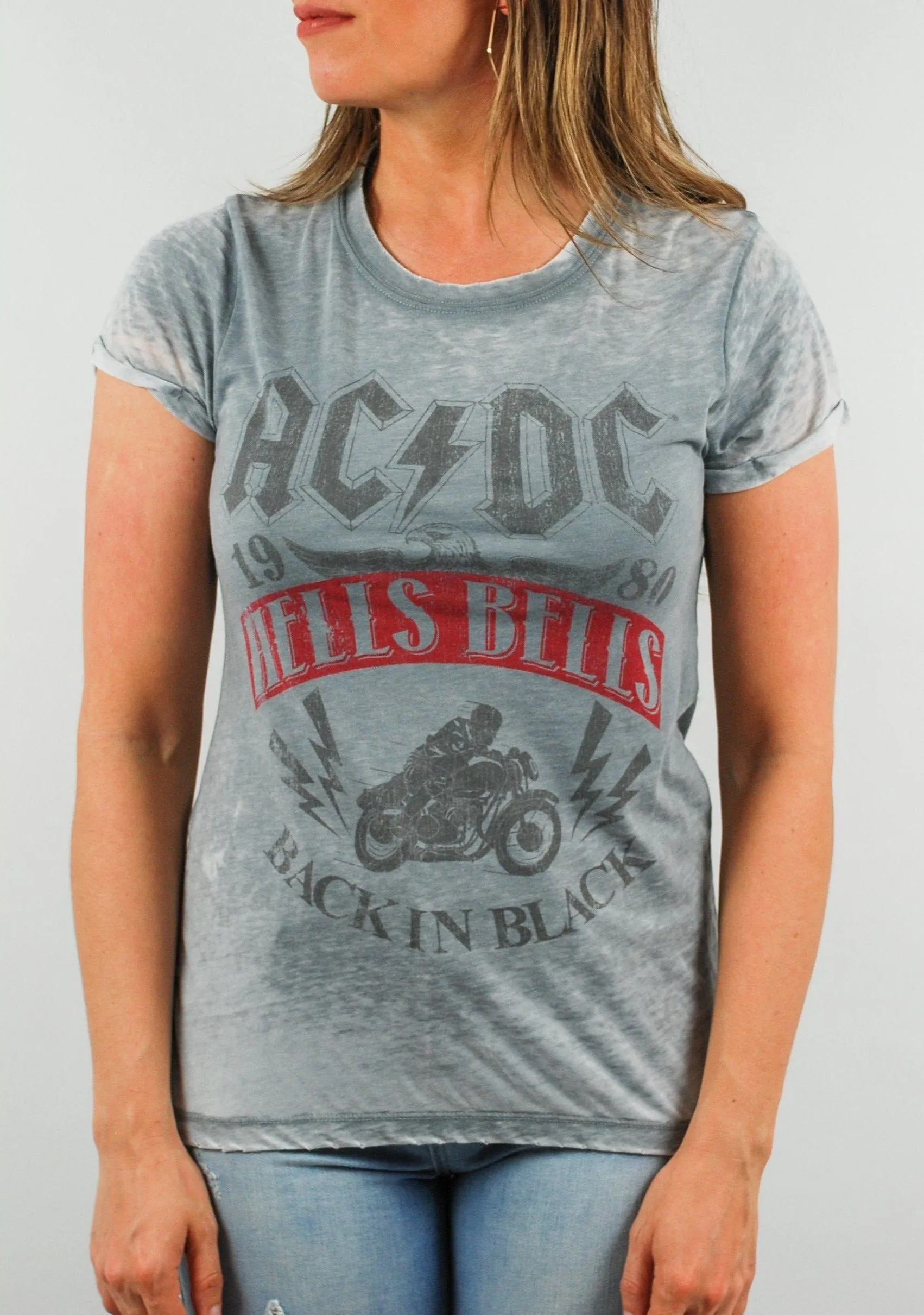 AC/DC Hells Bells Grey Graphic Band Tee