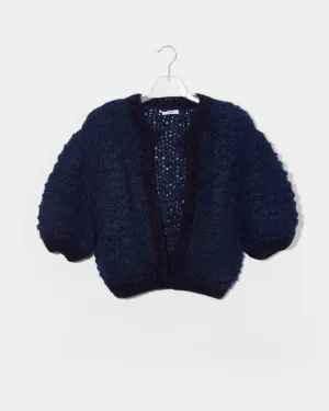 Alpaca Short Sleeve Puffy Cardigan | Navy