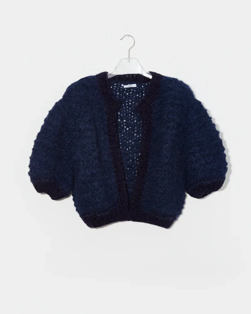 Alpaca Short Sleeve Puffy Cardigan | Navy