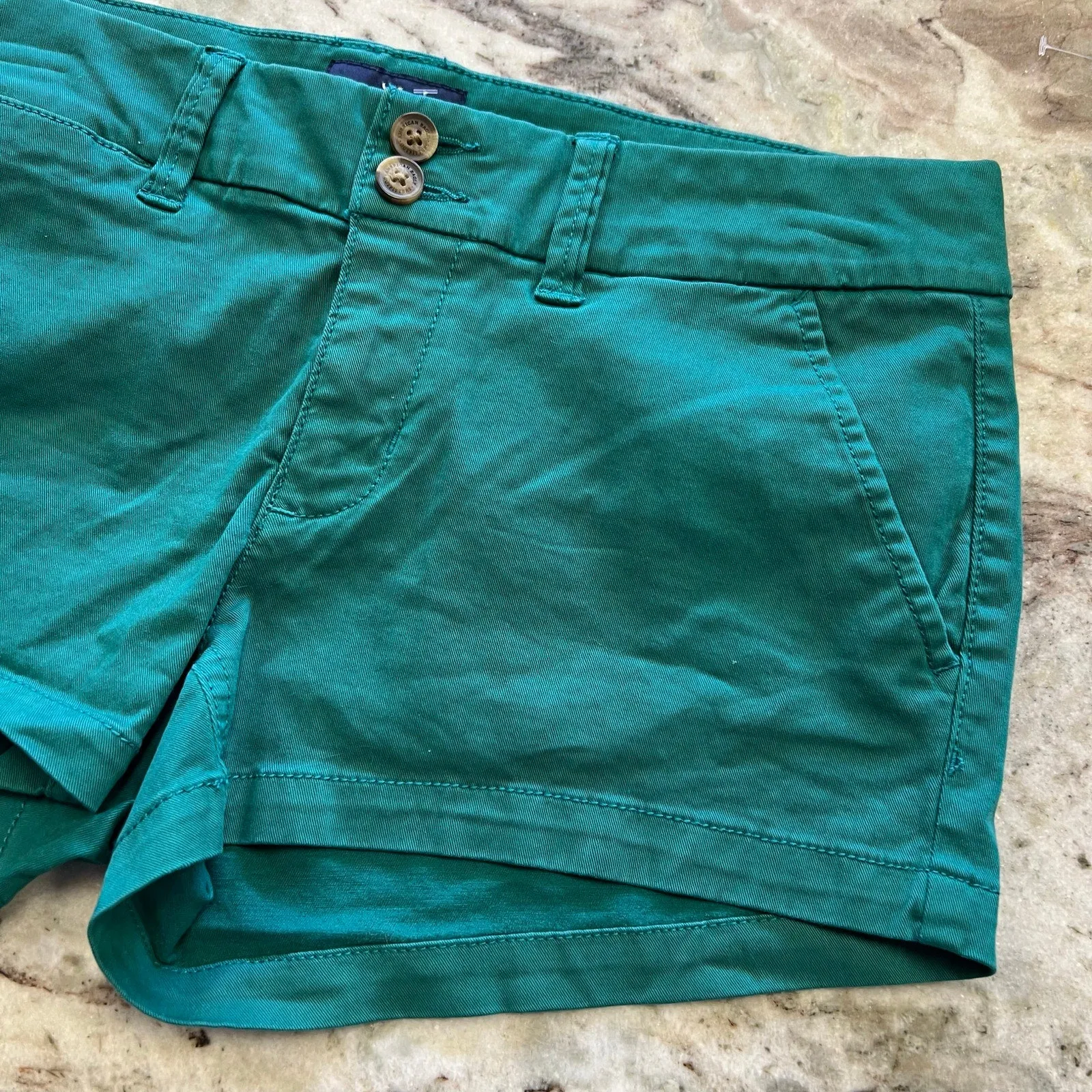 American Eagle Green Shortie Stretch Denim Shorts Size 6