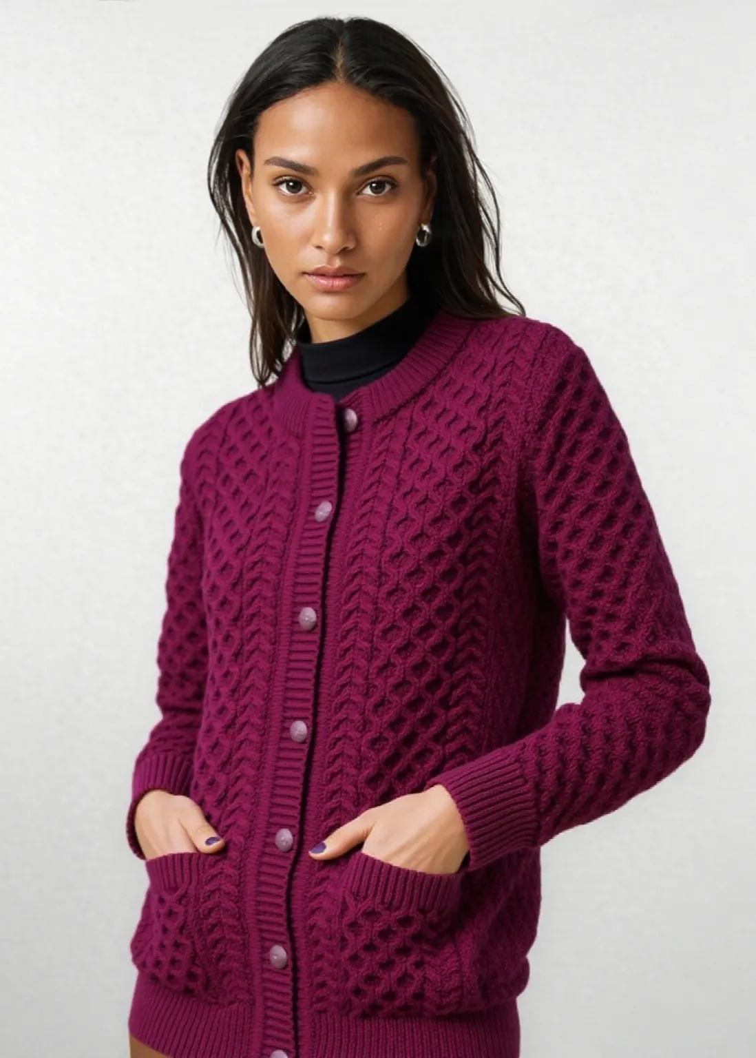 Aran Lumber Cardigan | Raspberry Marl