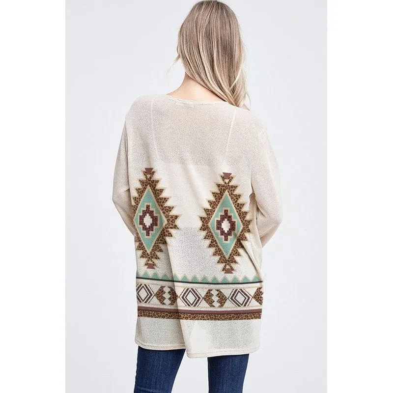 Aztec knit long sleeve cardigan
