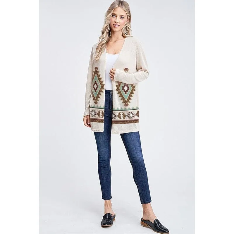 Aztec knit long sleeve cardigan