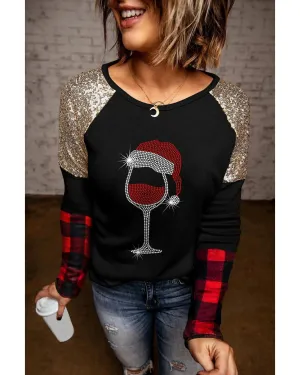 Azura Exchange Glass Print Sequin Plaid Patchwork Top - S