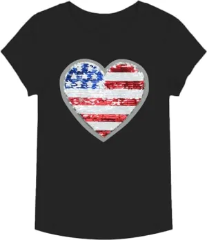 Baby Girls T-Shirt Independence Day Shirt Sequin Heart Tops Kids Short Sleeve Crew Neck Blue Tees 2T