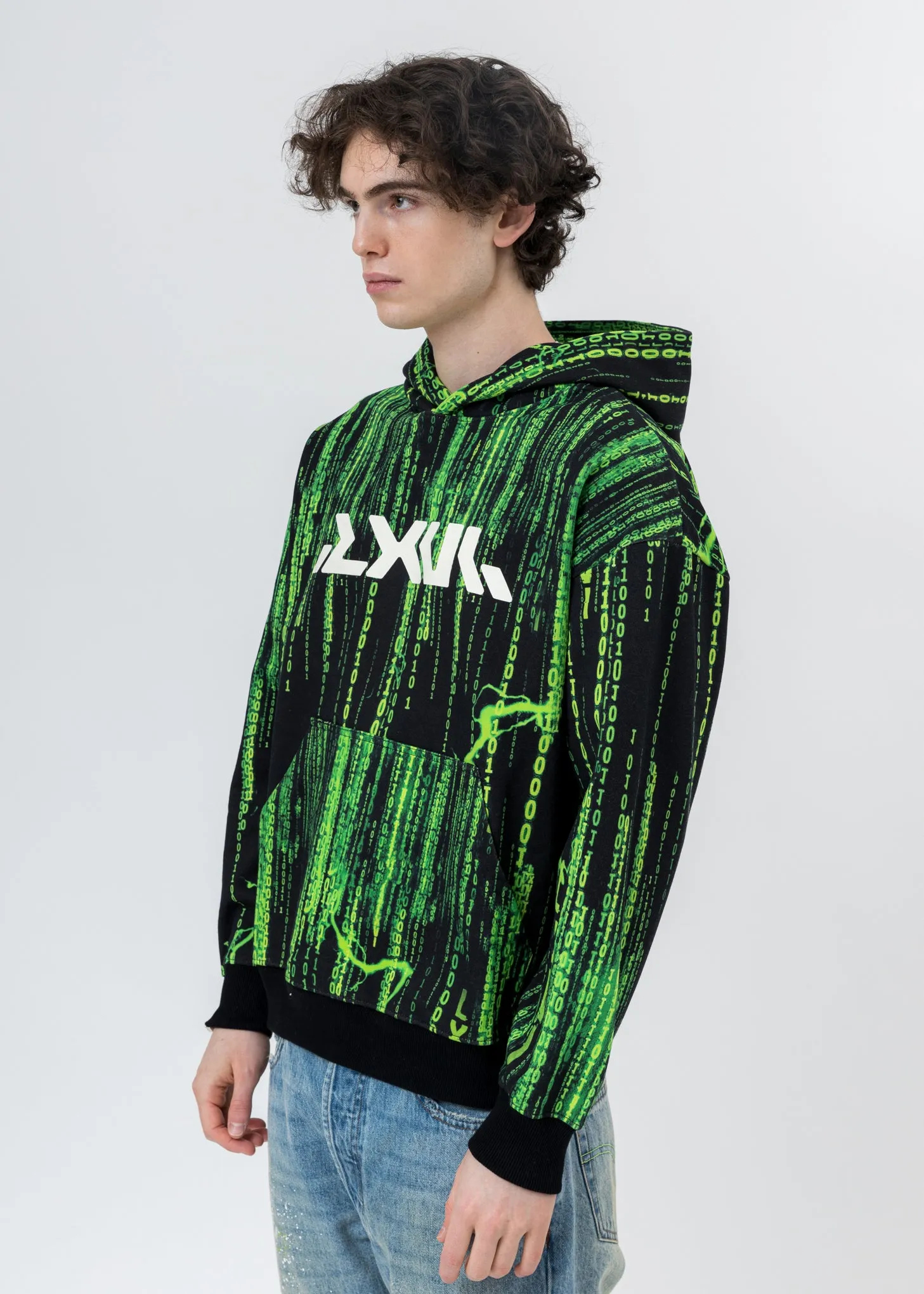 Black And Green Screen Print Hoodie