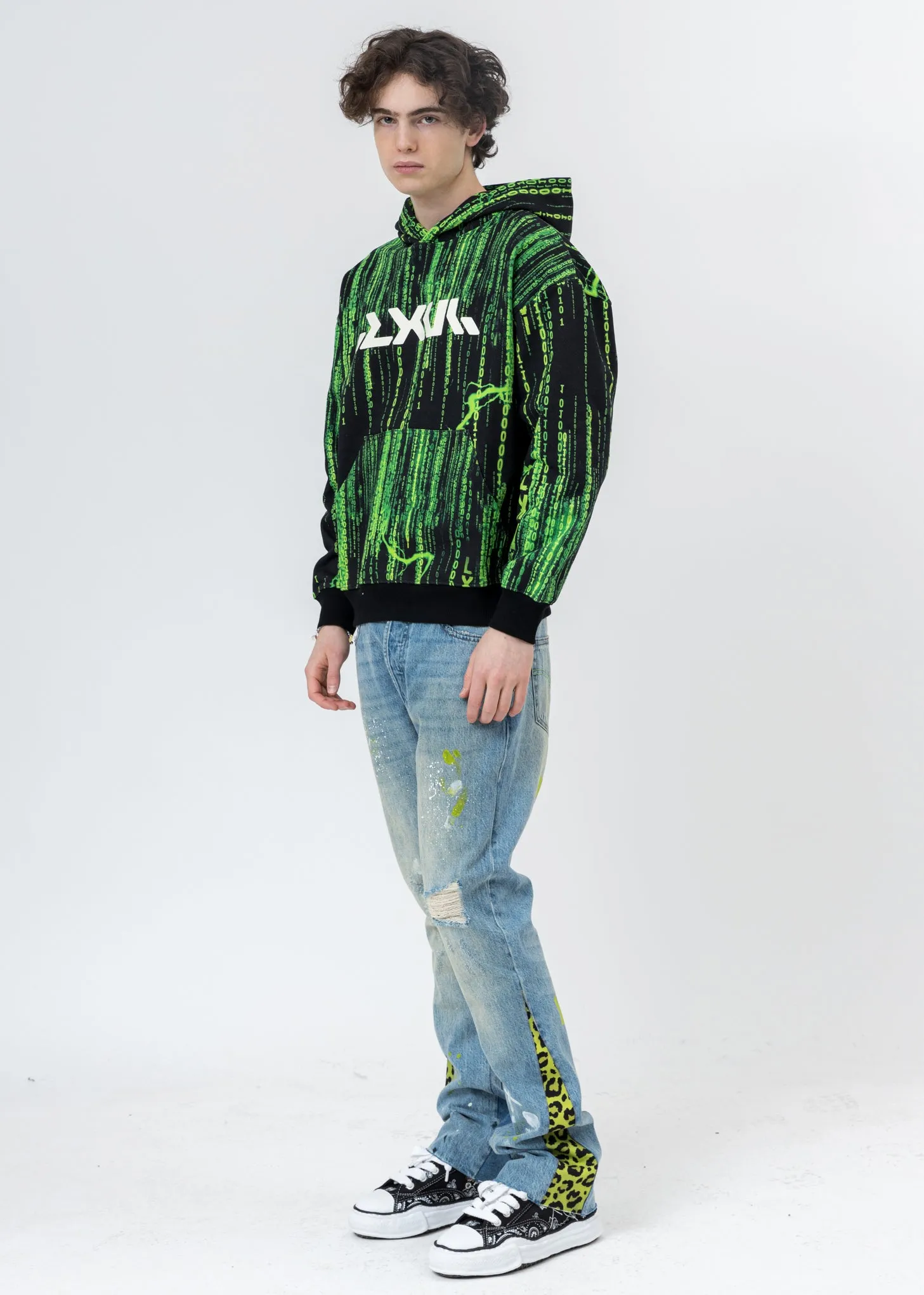 Black And Green Screen Print Hoodie