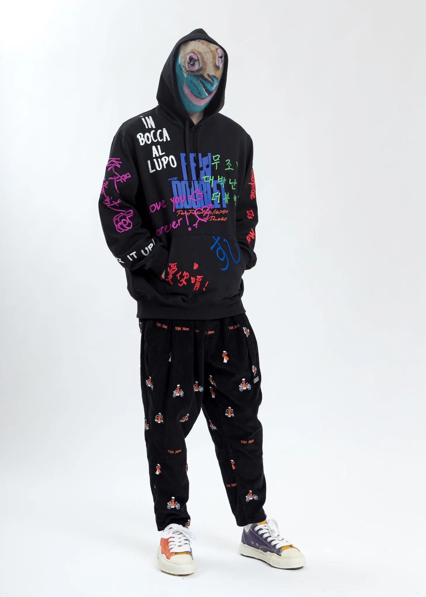 Black Message Embroidery Hoodie