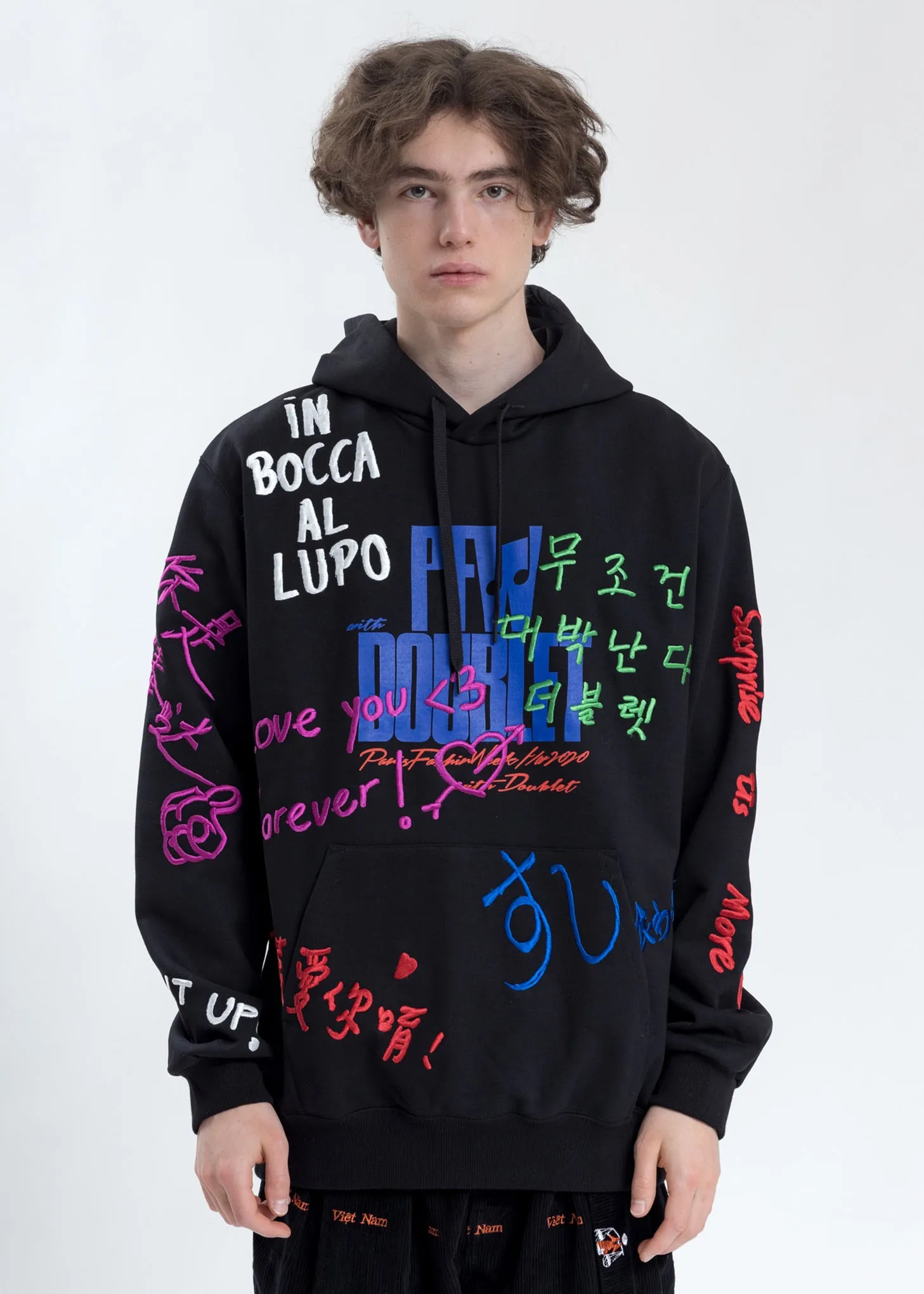 Black Message Embroidery Hoodie
