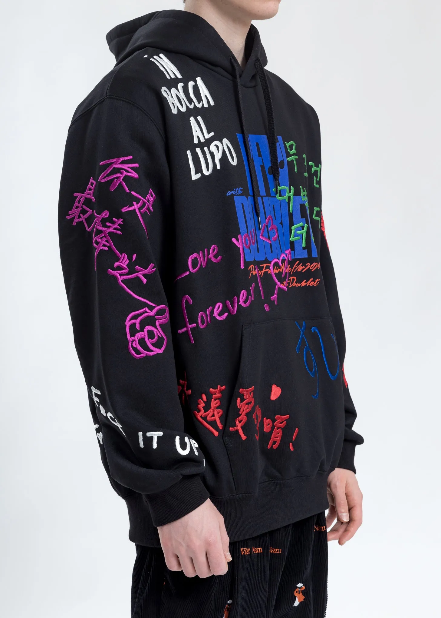 Black Message Embroidery Hoodie