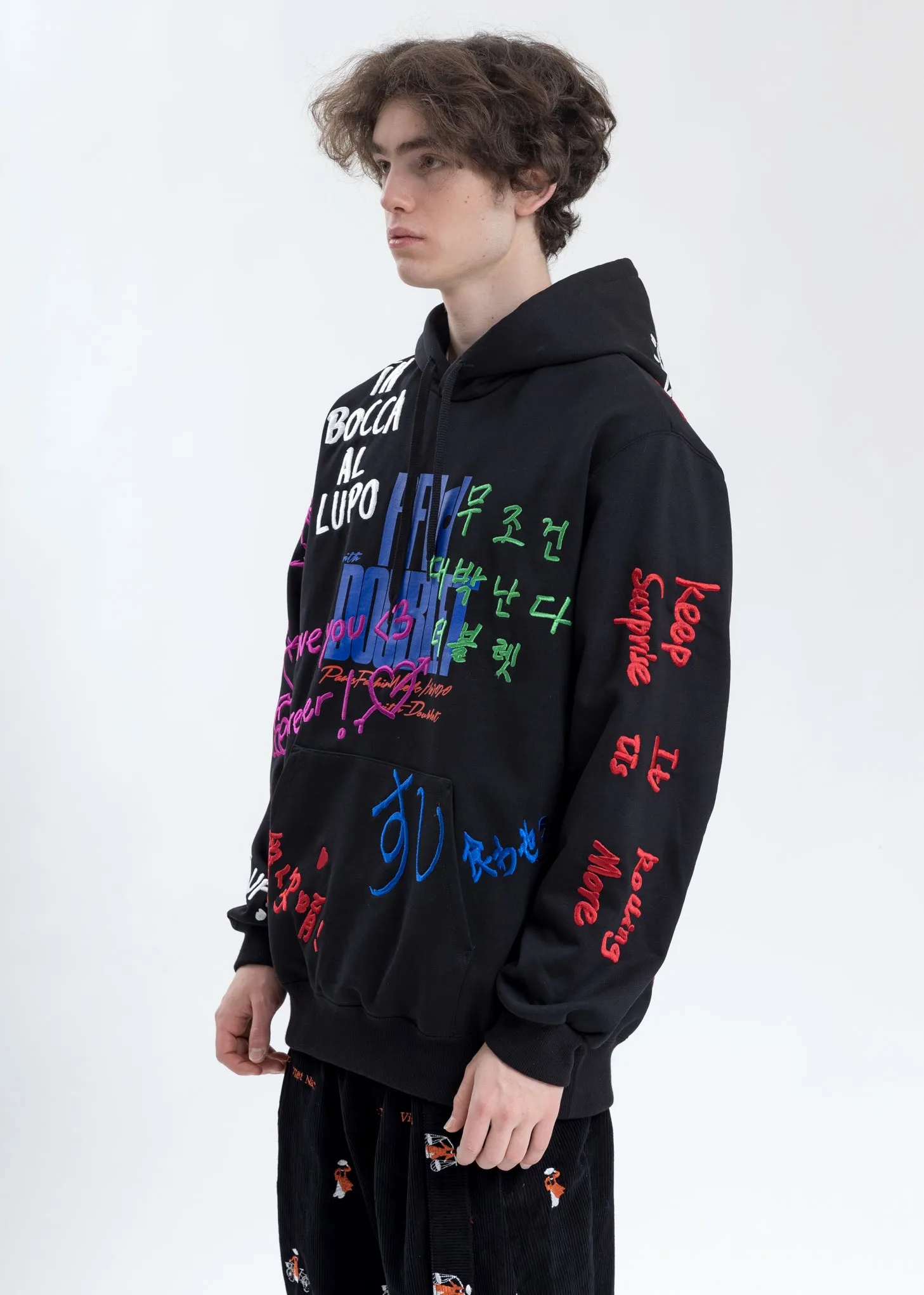 Black Message Embroidery Hoodie