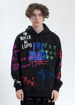 Black Message Embroidery Hoodie