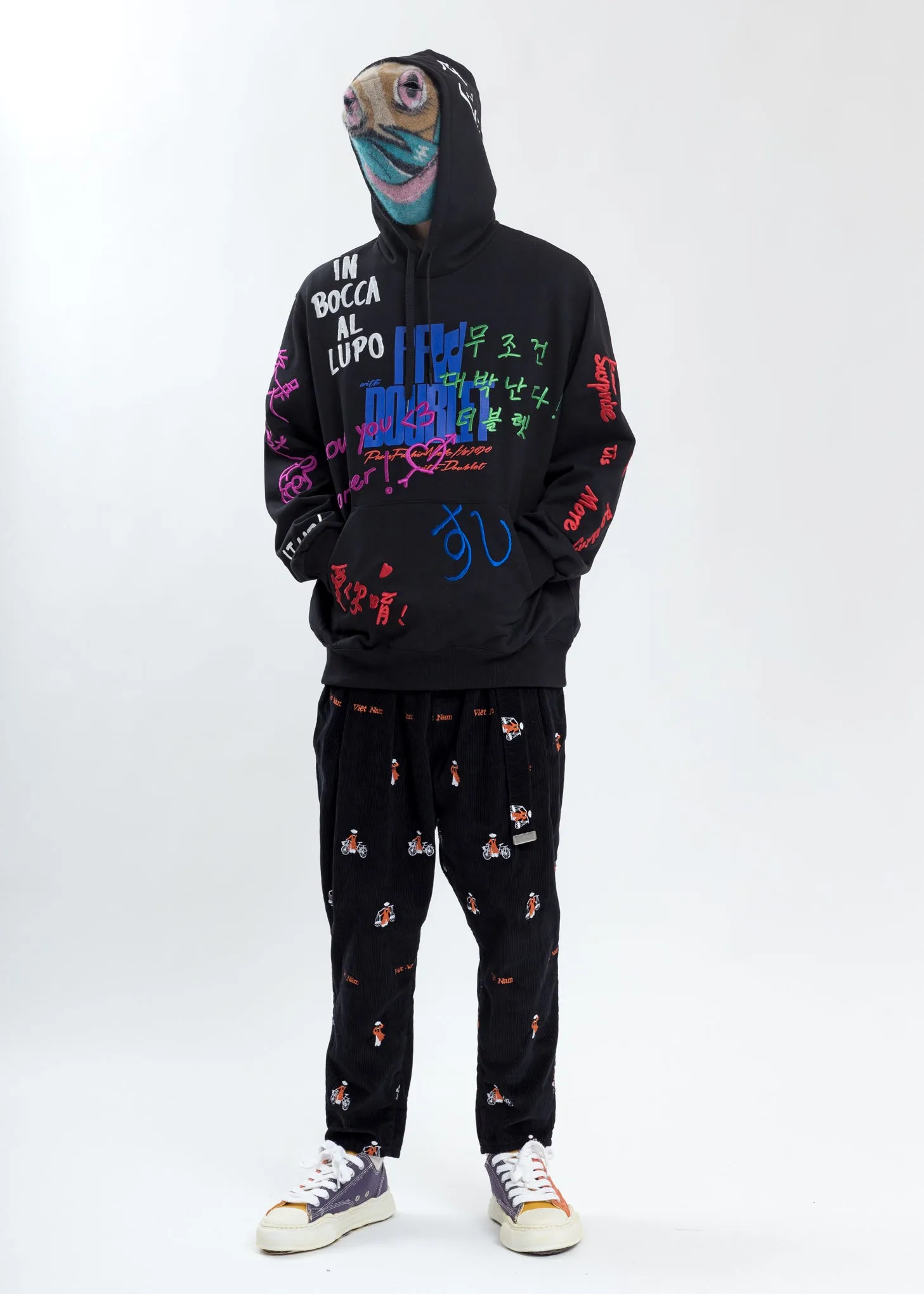 Black Message Embroidery Hoodie