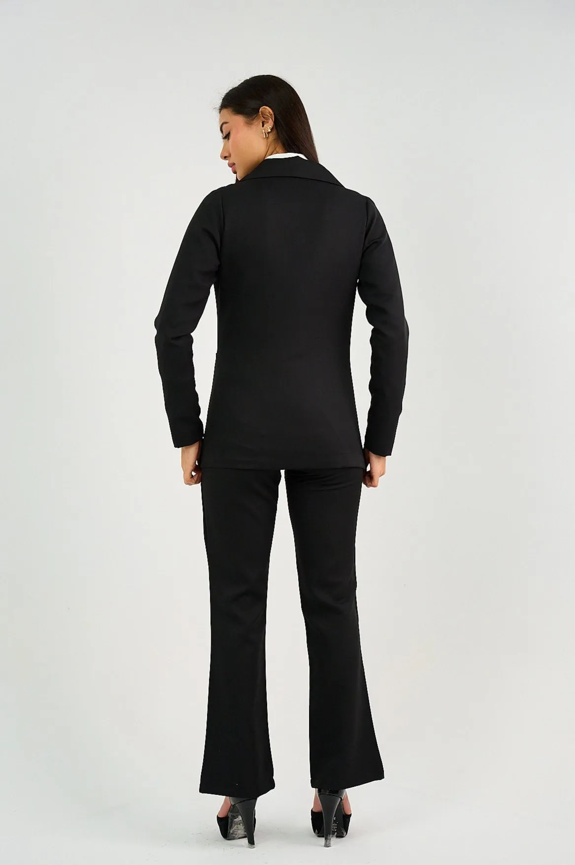 Black Single-Button Tailored Blazer Suit