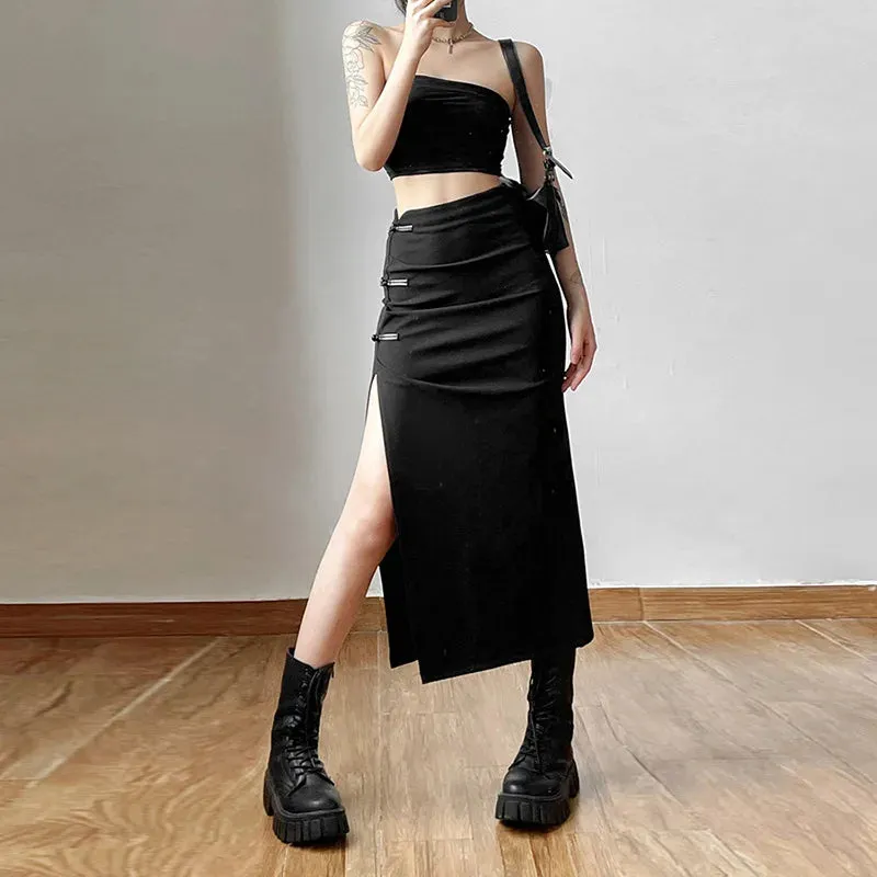 Black Split Casual Streetwear Skirt  Effortless Chic