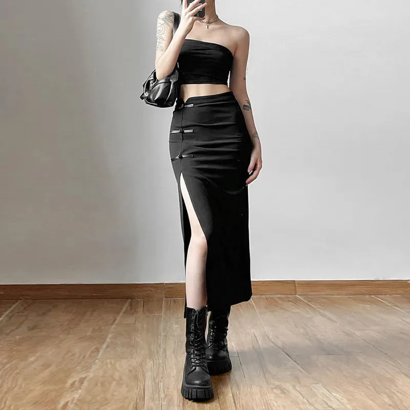 Black Split Casual Streetwear Skirt  Effortless Chic