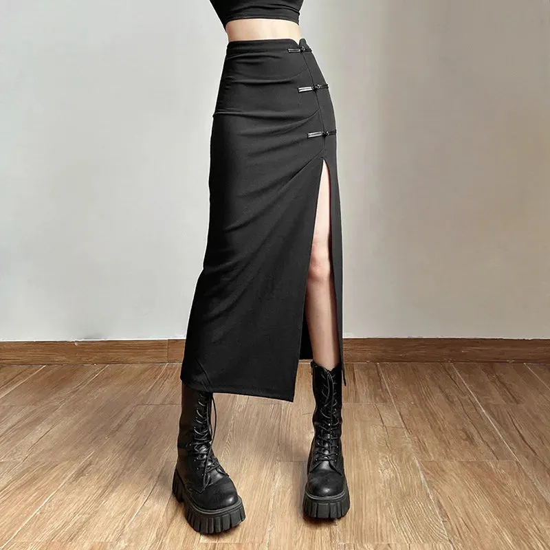 Black Split Casual Streetwear Skirt  Effortless Chic