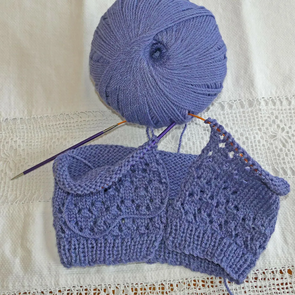 Blueberry lace cardigan, Size 00 plus. Bamboo & wool, Handmade.