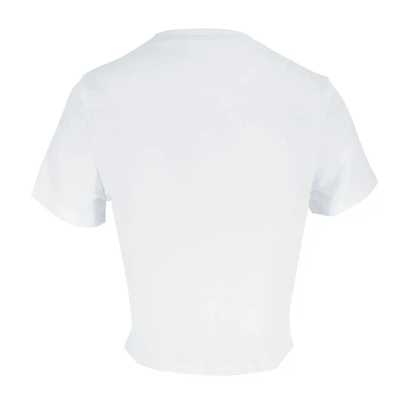 Bonnyshow New Print T-Shirt Summer Women's Sexy White Short Sleeve O-Neck Streetwear T-Shirt Casual Slim Top Fashion Female Versatile Tees