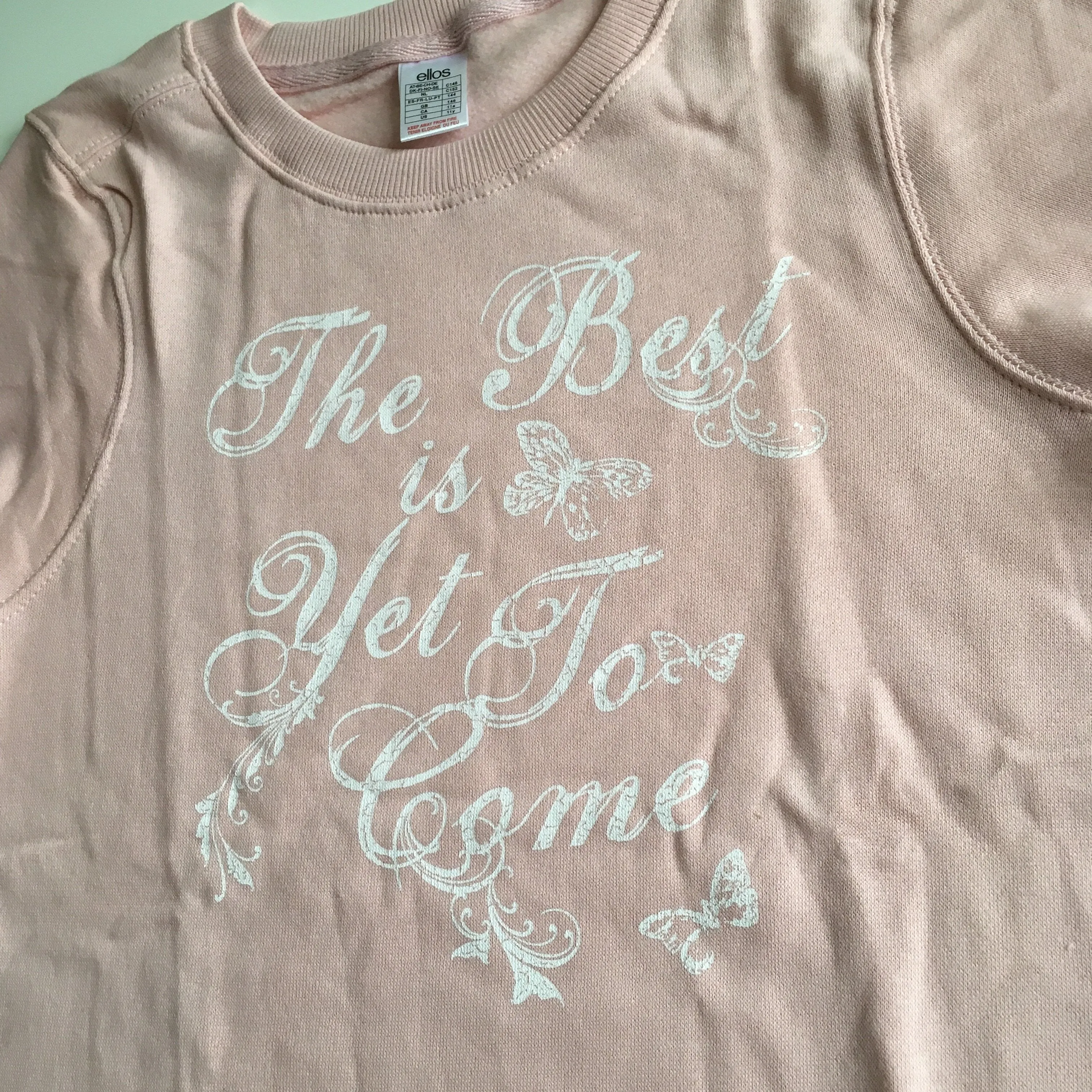 Brand New Ellos Girls Pink The Best Is Yet to Come Jumper - Girls 13-14yrs