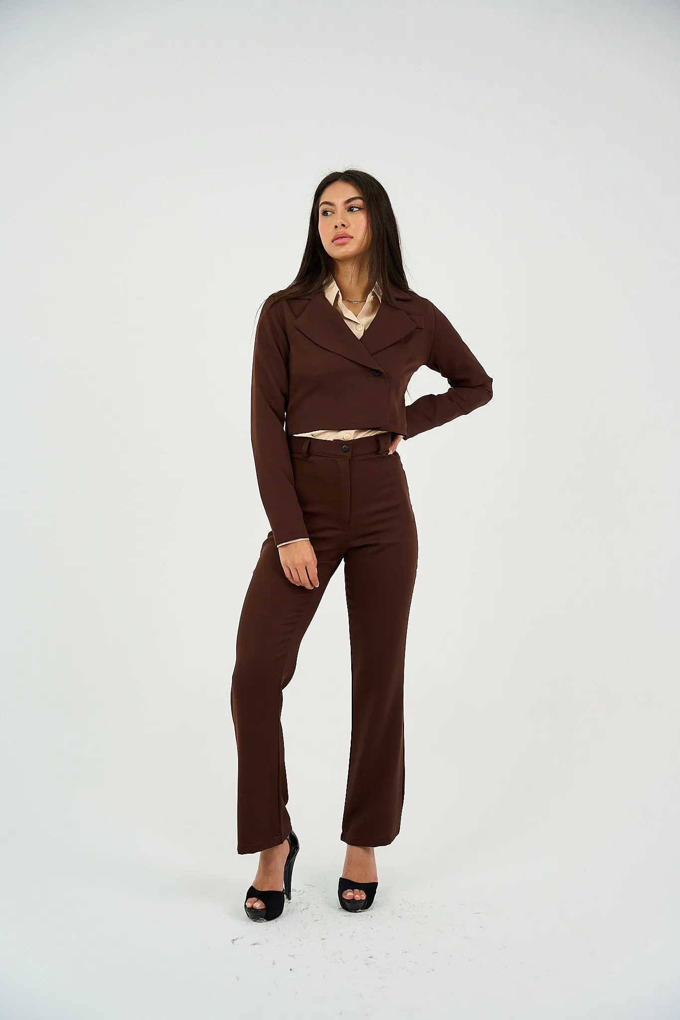 Brown Tailored Cropped Suit