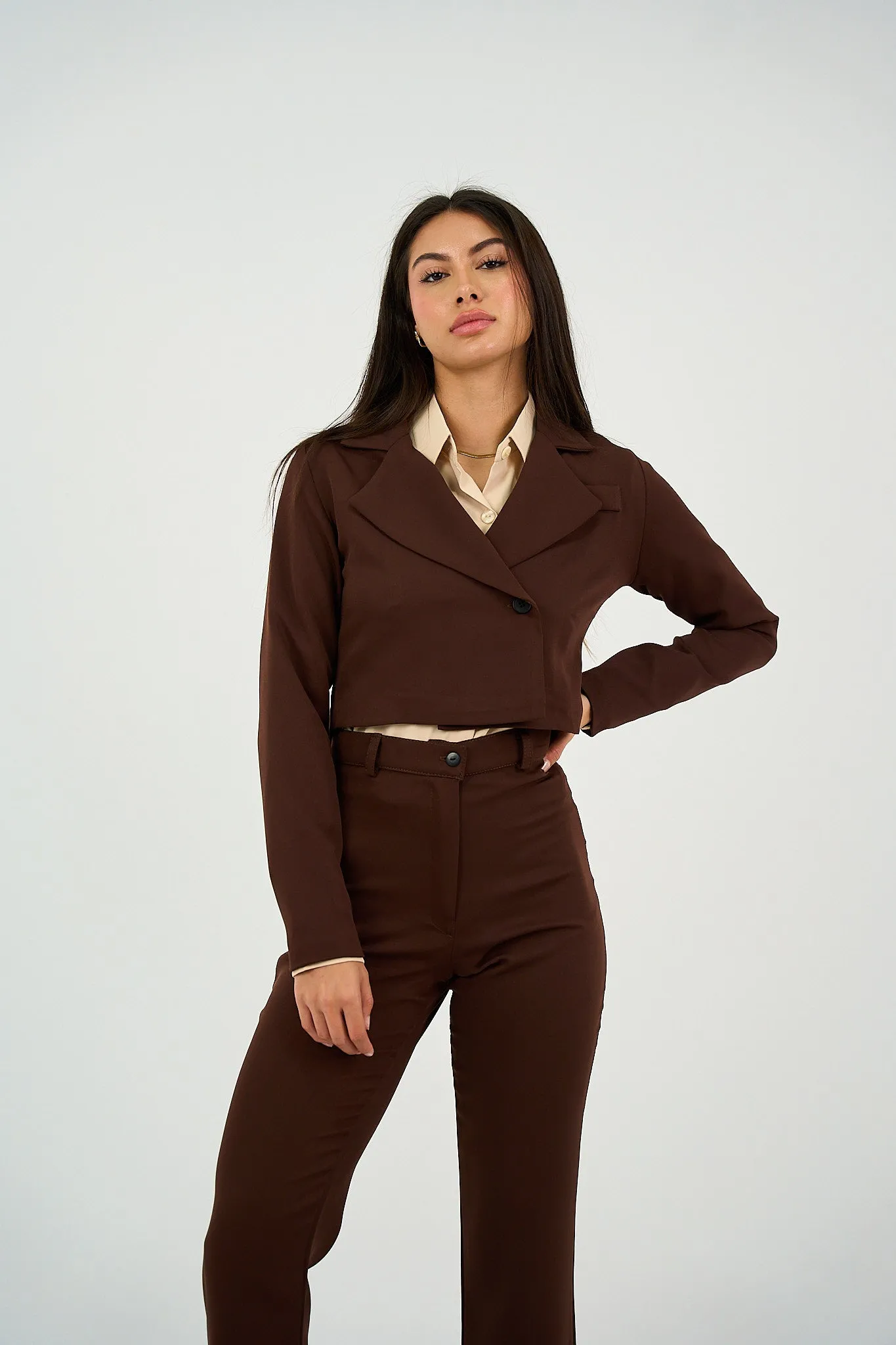 Brown Tailored Cropped Suit