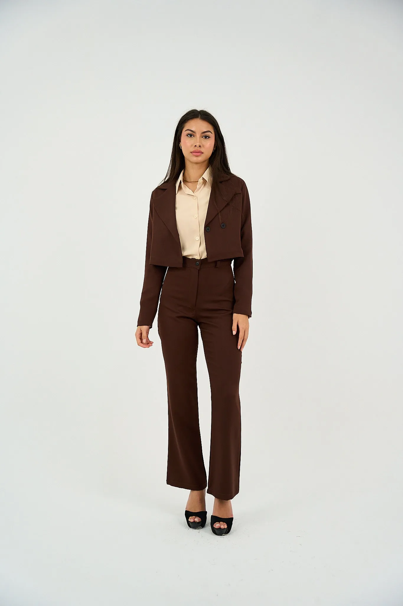 Brown Tailored Cropped Suit