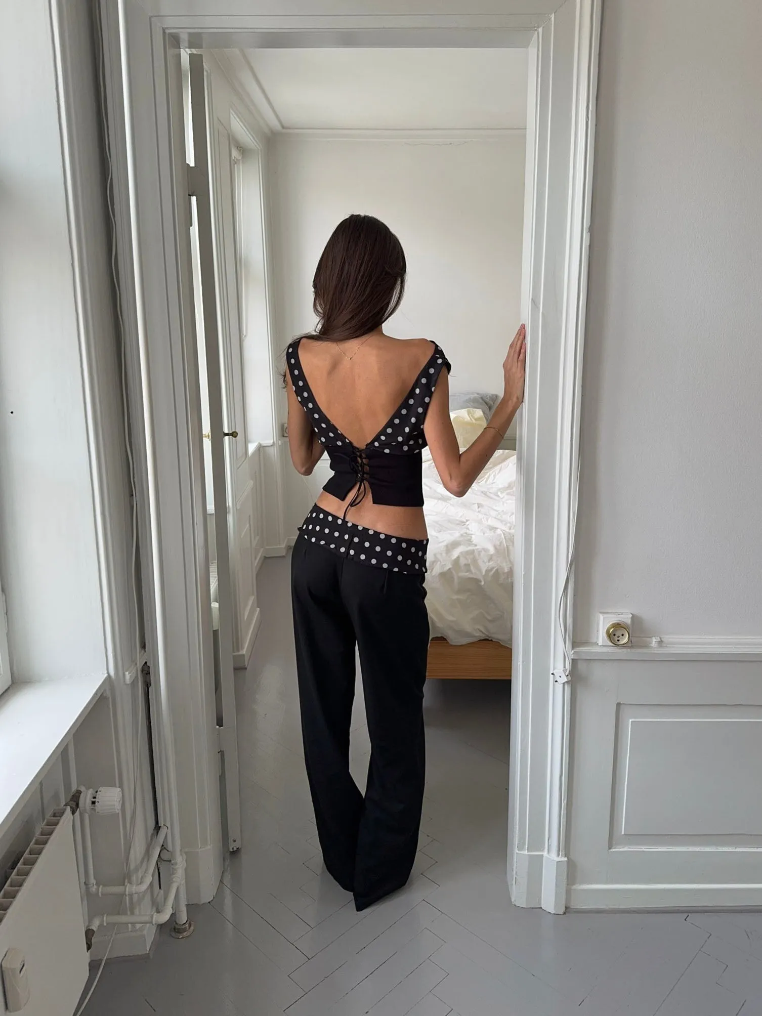 Calsia suit pants with polka dotted trim - Black