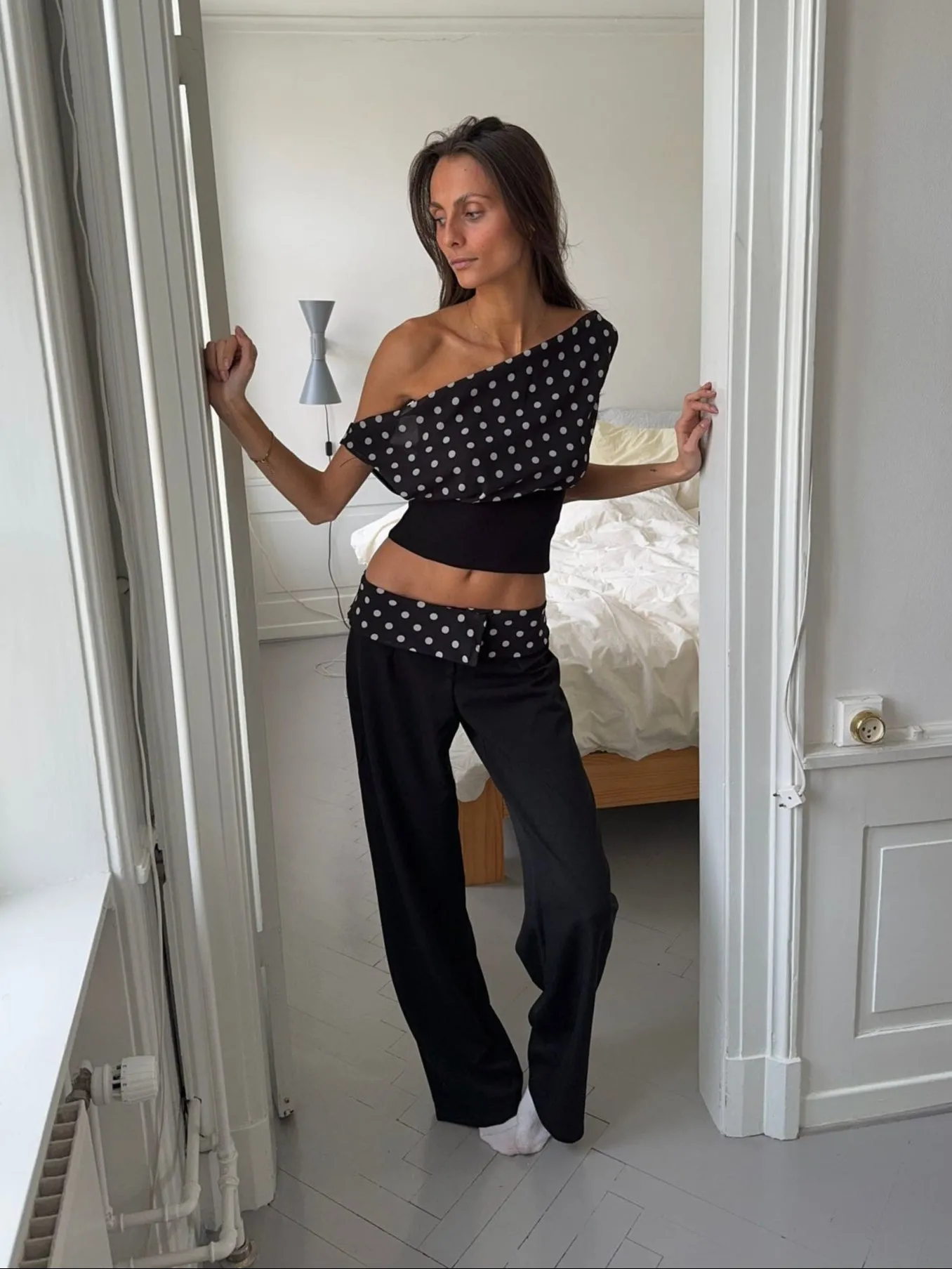 Calsia suit pants with polka dotted trim - Black