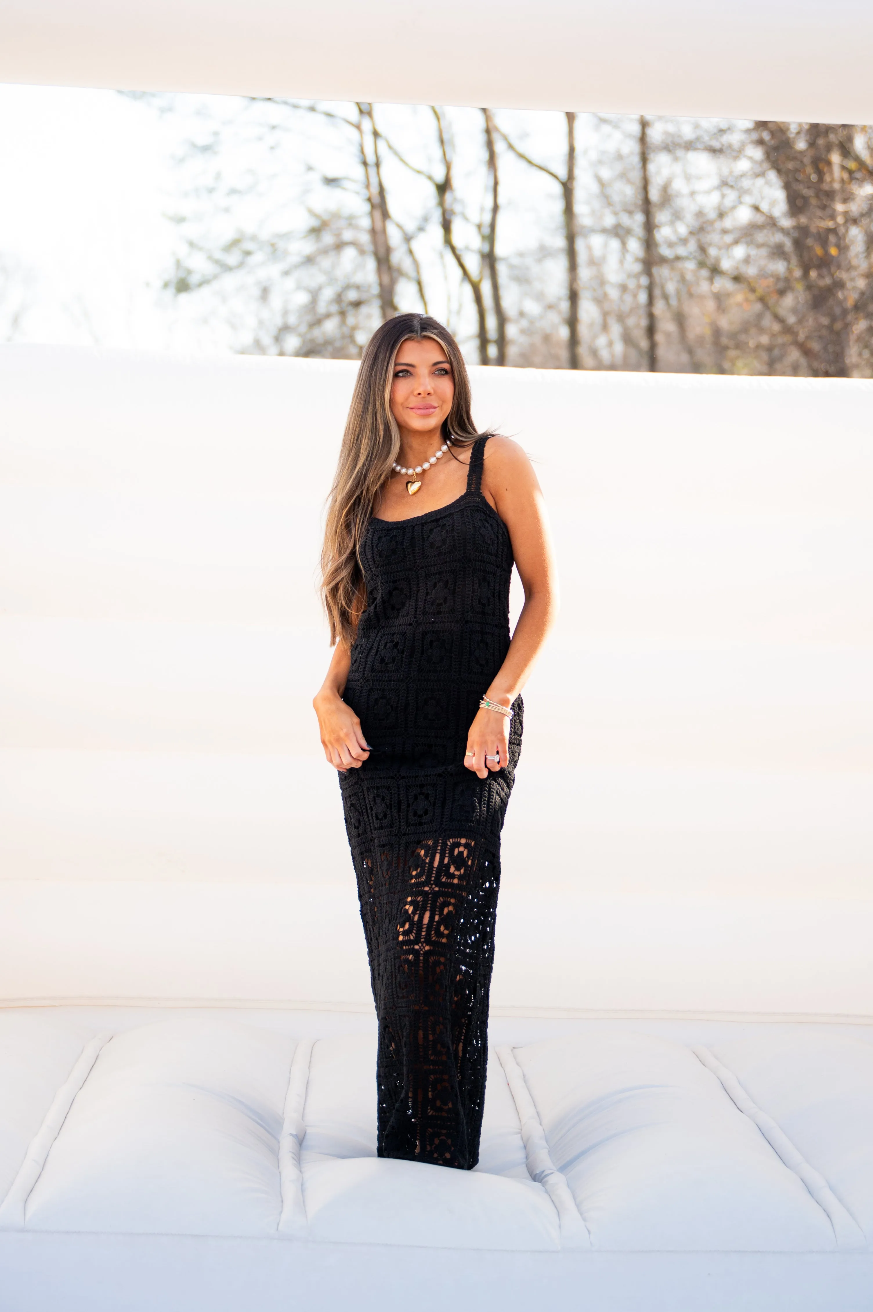 Campbell Crochet Maxi Dress-Black