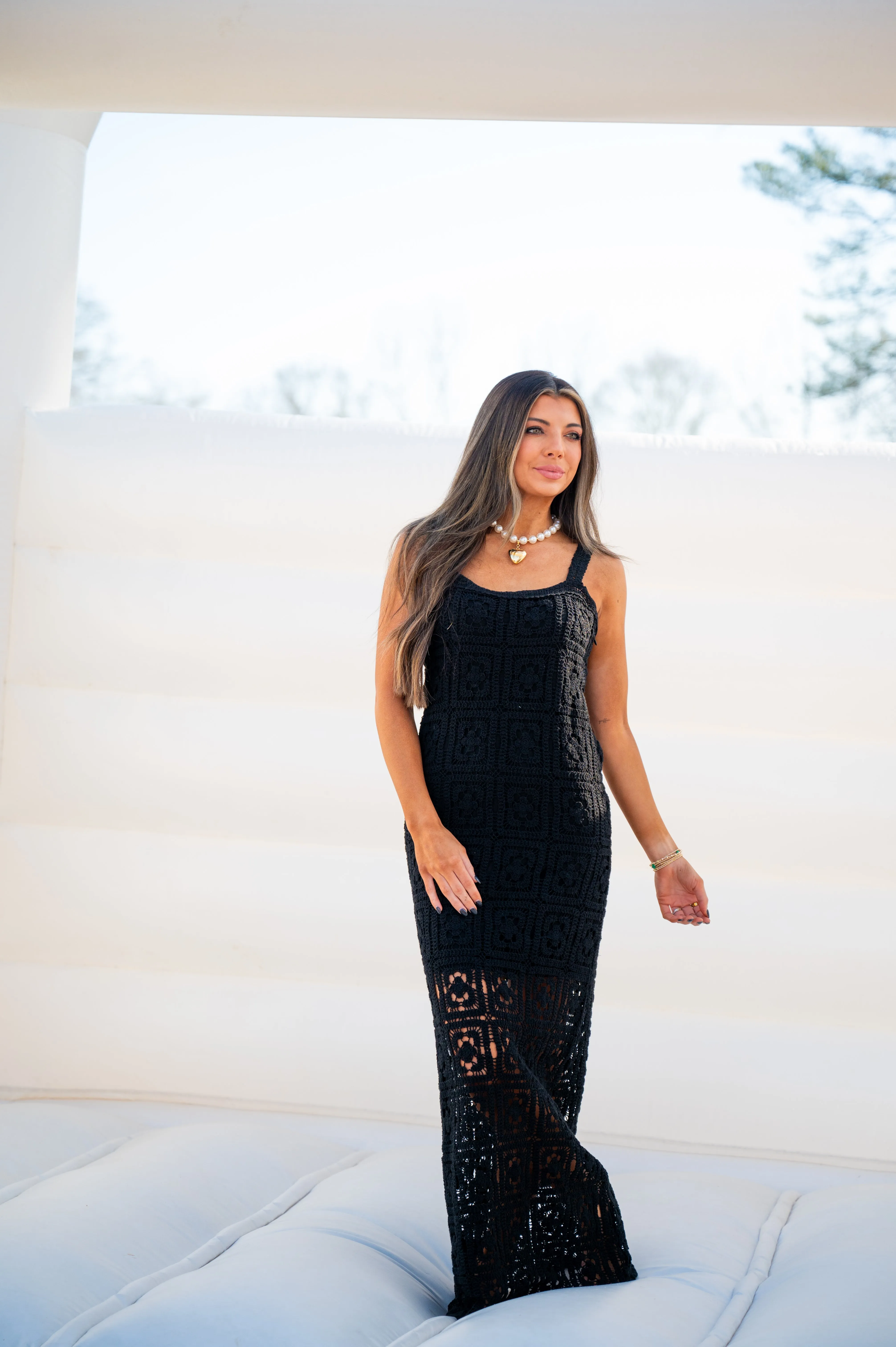 Campbell Crochet Maxi Dress-Black