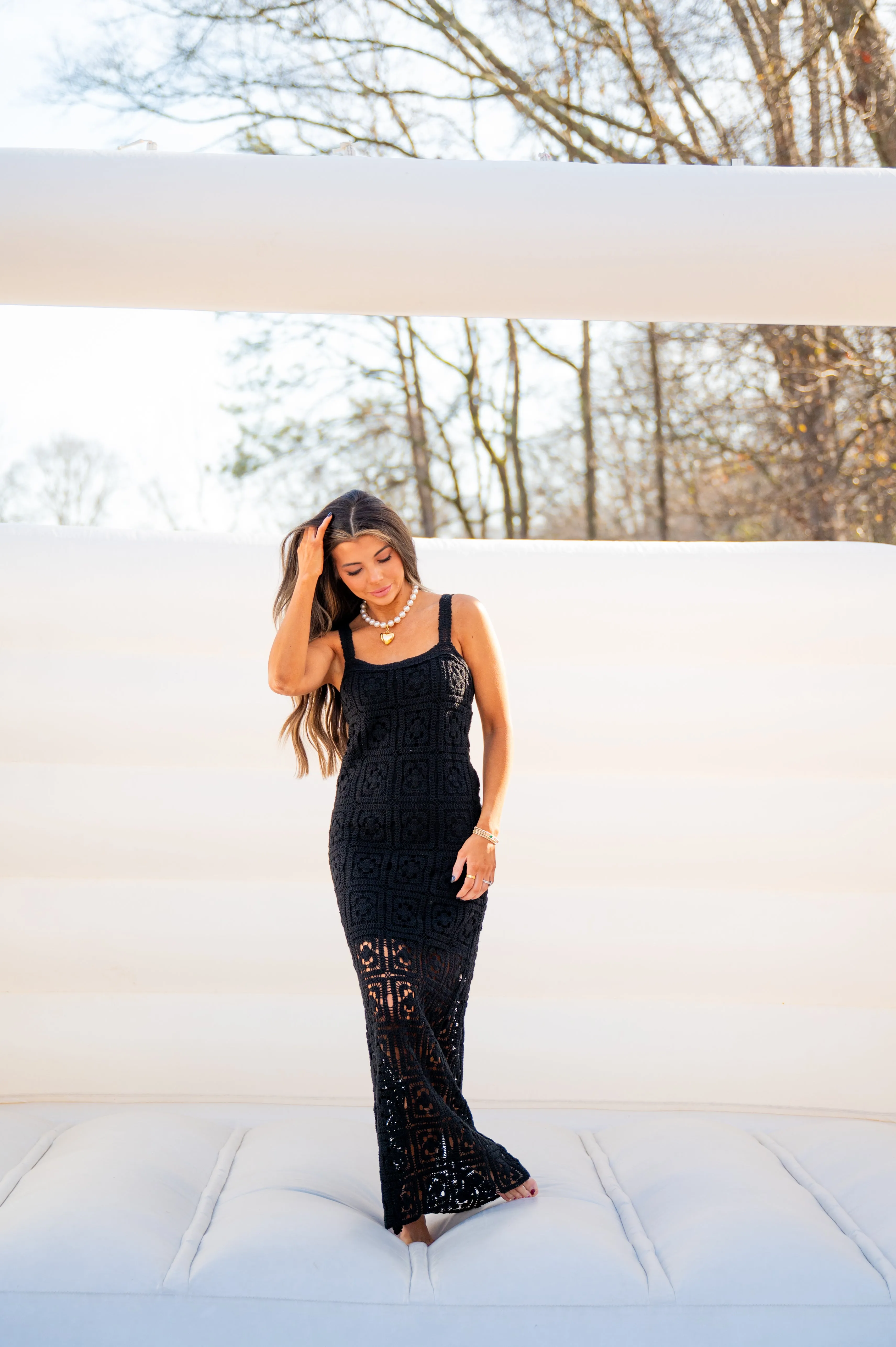 Campbell Crochet Maxi Dress-Black