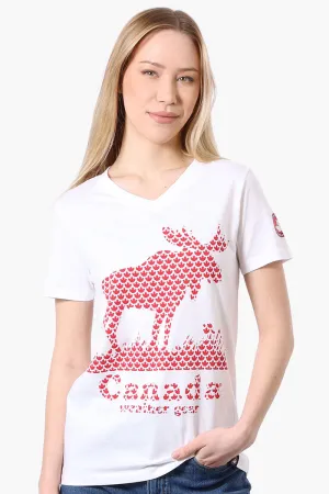 Canada Weather Gear Moose Print V-Neck Tee - White