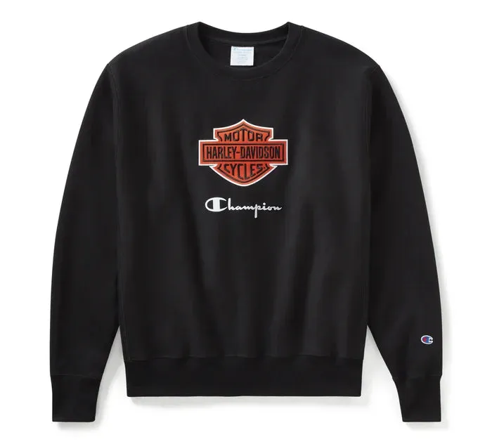 Champion x Harley-Davidson Fanatic Crew Neck Sweatshirt 96864-24VM - Black & Orange Champion