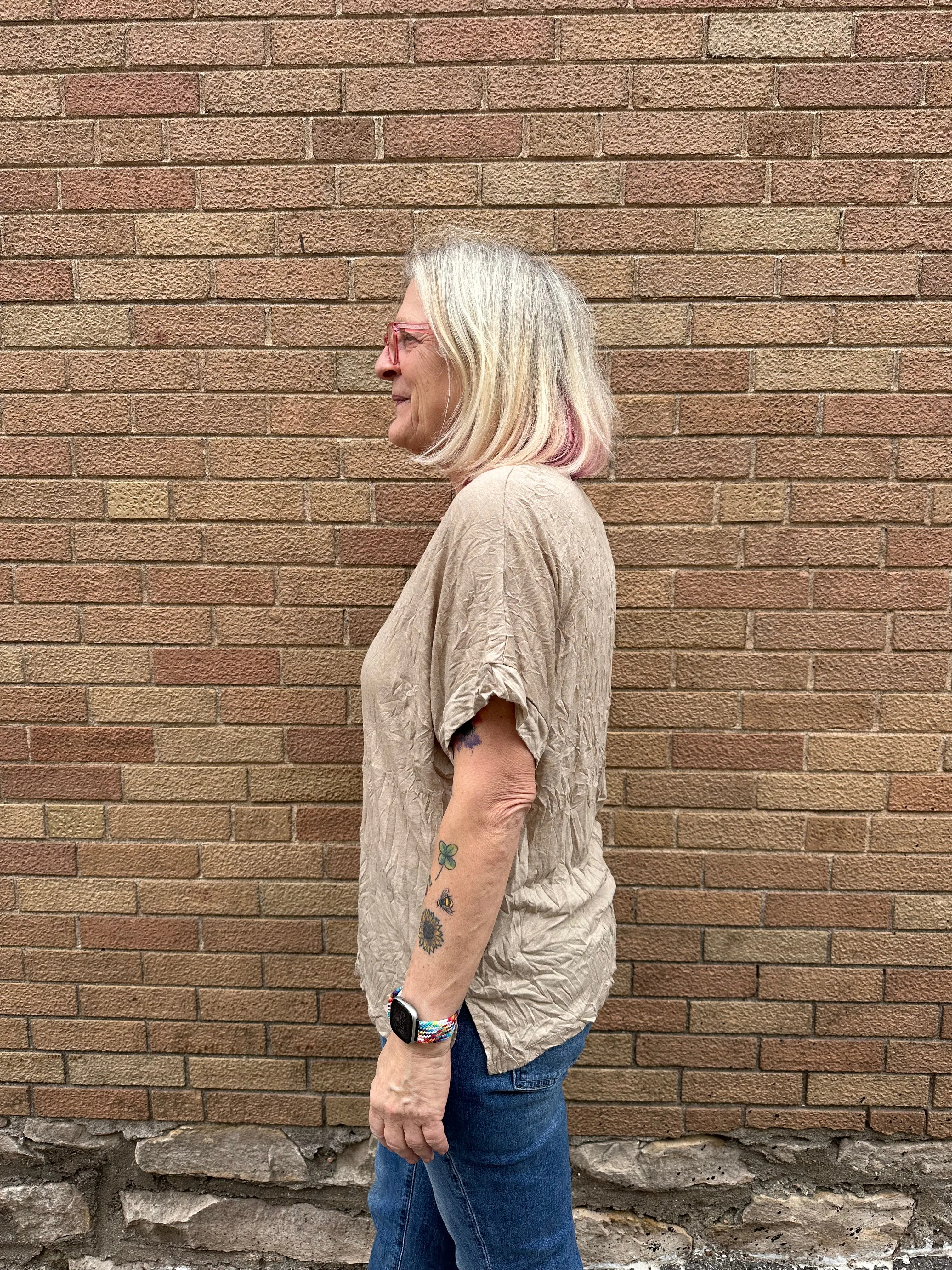 CRINKLE SOLID DOLMAN TOP