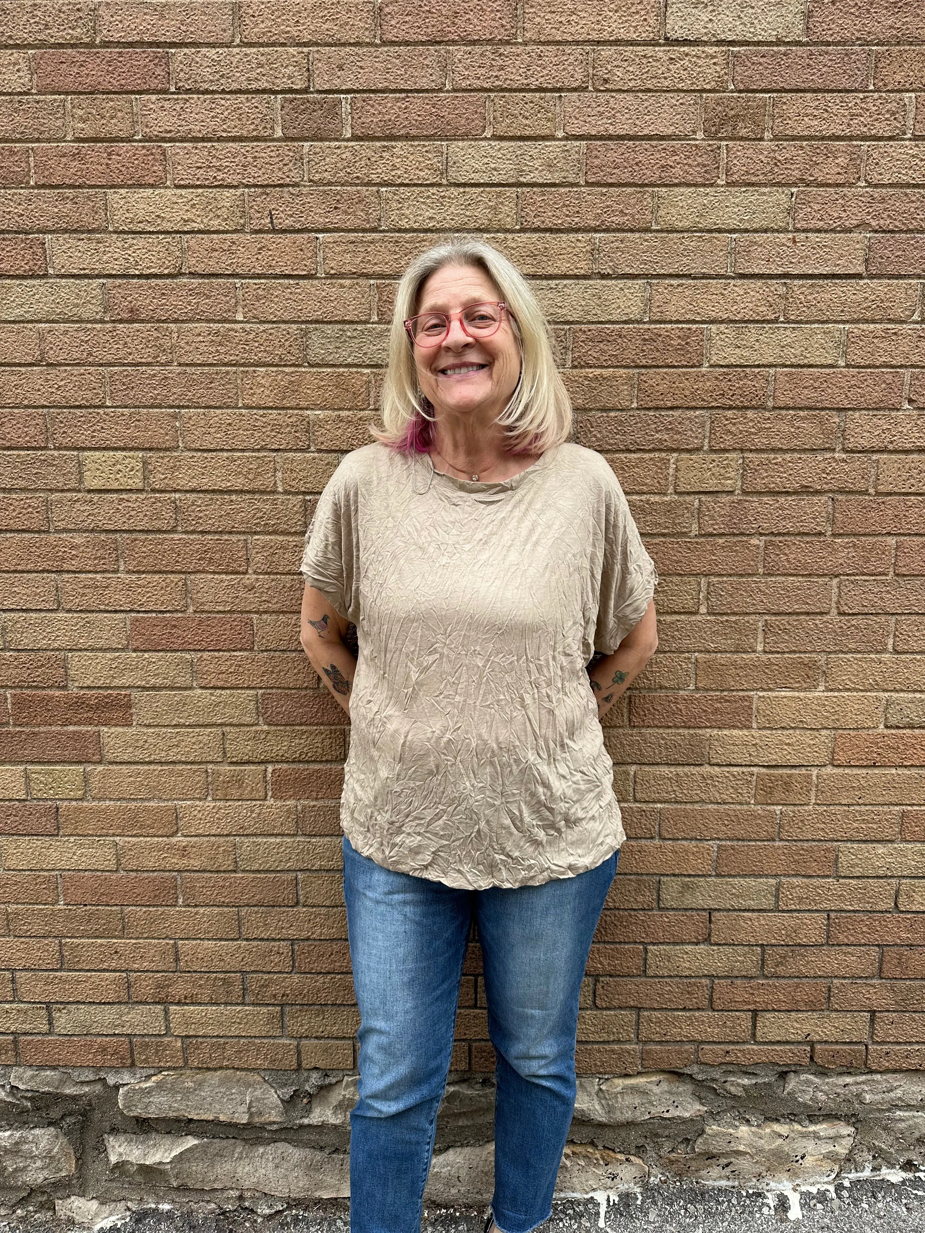 CRINKLE SOLID DOLMAN TOP