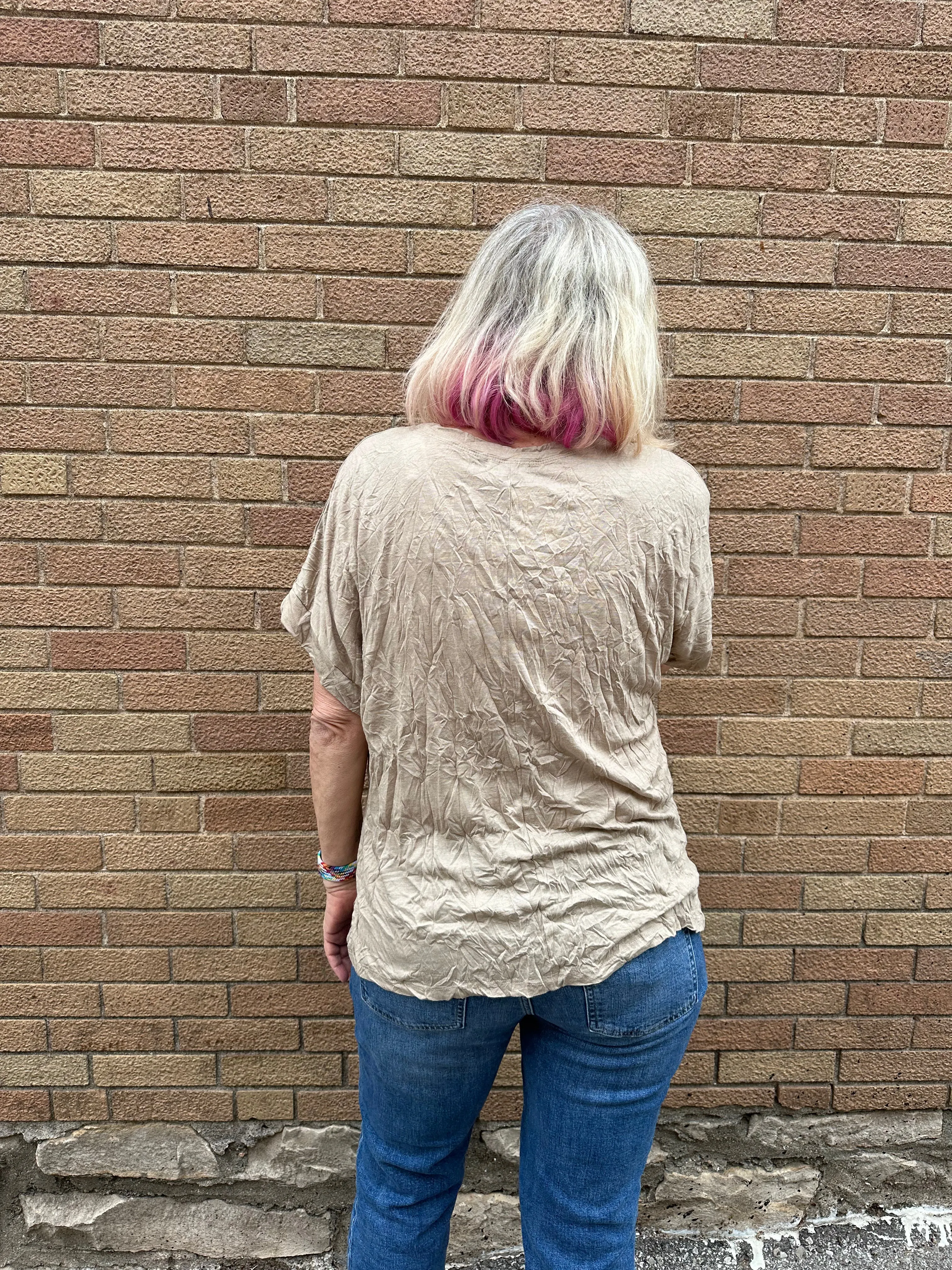 CRINKLE SOLID DOLMAN TOP