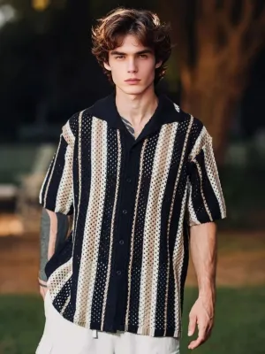 Crochet Striped Oversized Shirt
