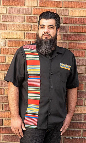 Don Muerto Bowling Shirt in Black with Serape Print
