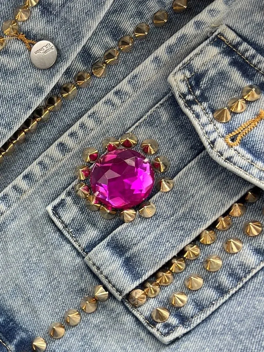 Embellished Denim Jacket with 3D stone Detailing
