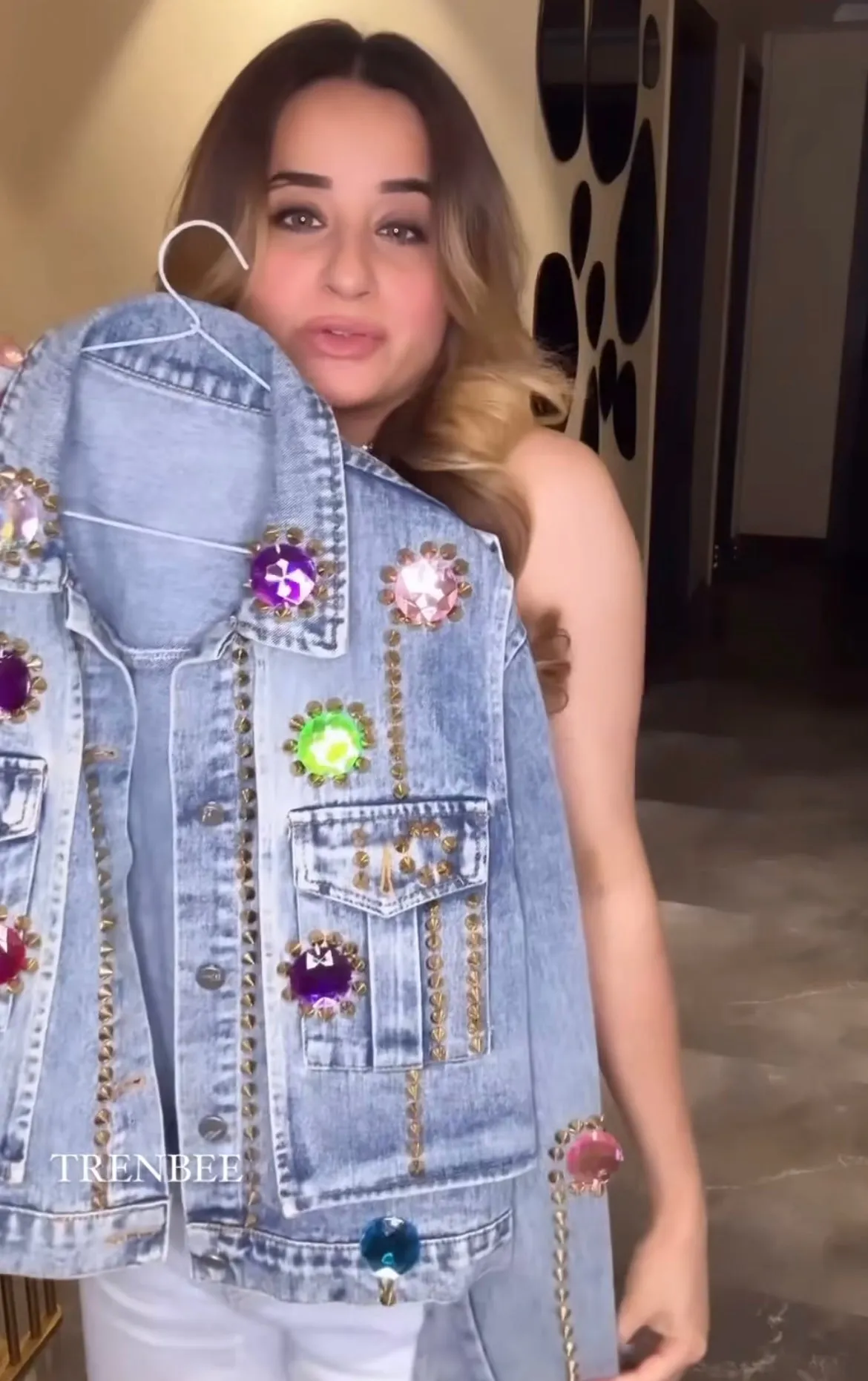 Embellished Denim Jacket with 3D stone Detailing
