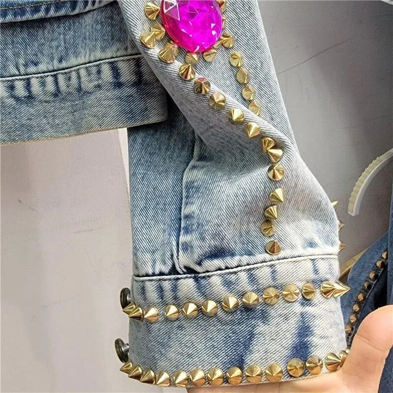 Embellished Denim Jacket with 3D stone Detailing