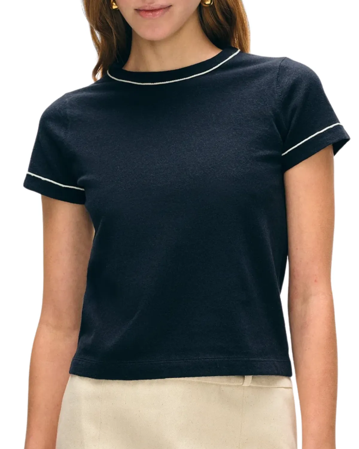 Fine Cotton Blend Baby Tee (Deep Wave/White)