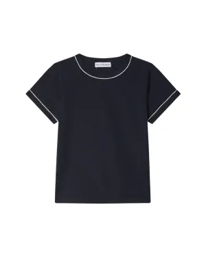 Fine Cotton Blend Baby Tee (Deep Wave/White)