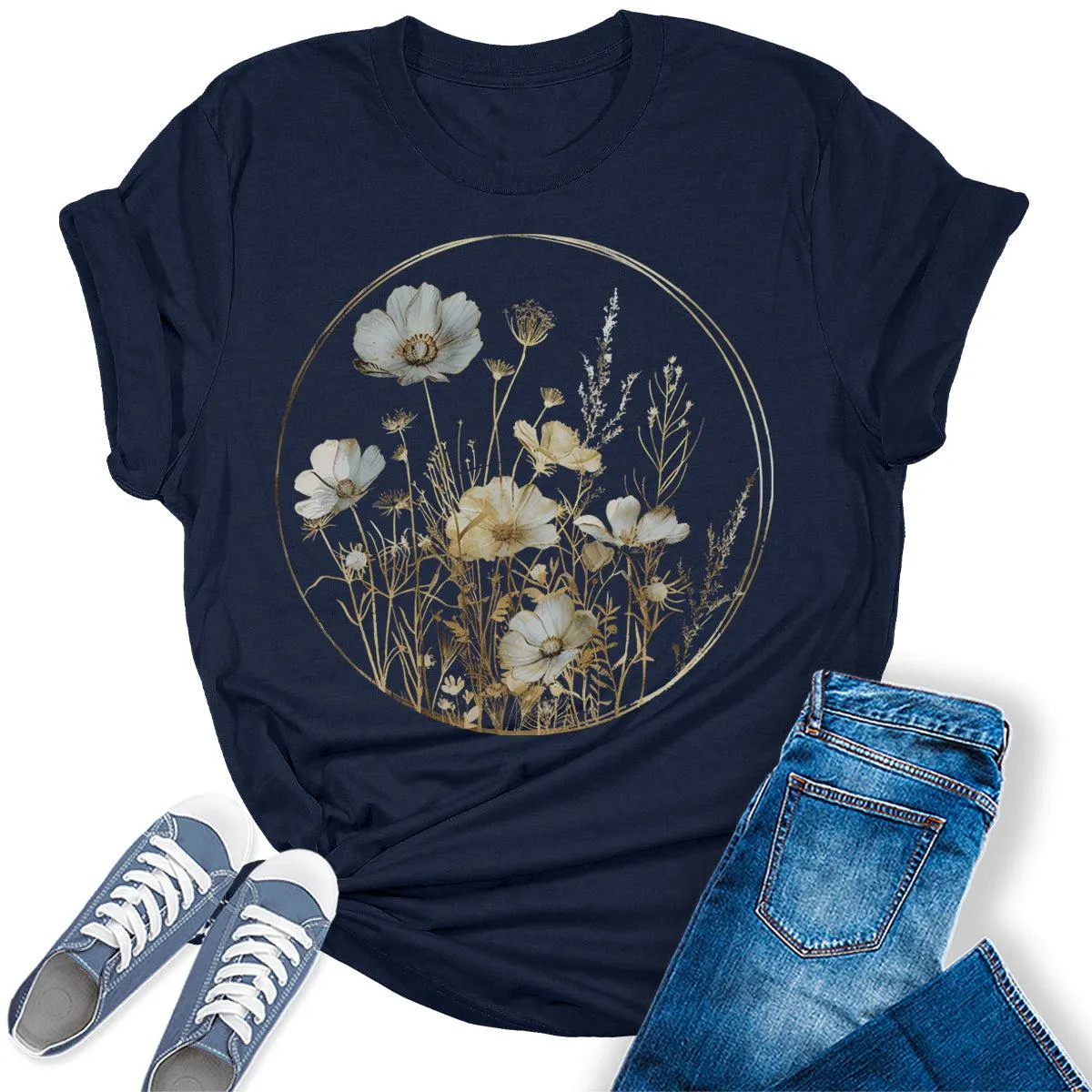 Flower Shirt Vintage Summer Casual Graphic Tees For Women