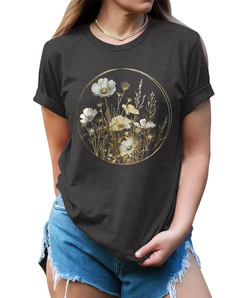Flower Shirt Vintage Summer Casual Graphic Tees For Women