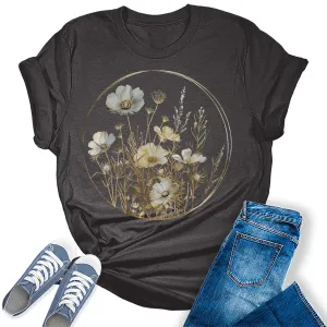 Flower Shirt Vintage Summer Casual Graphic Tees For Women