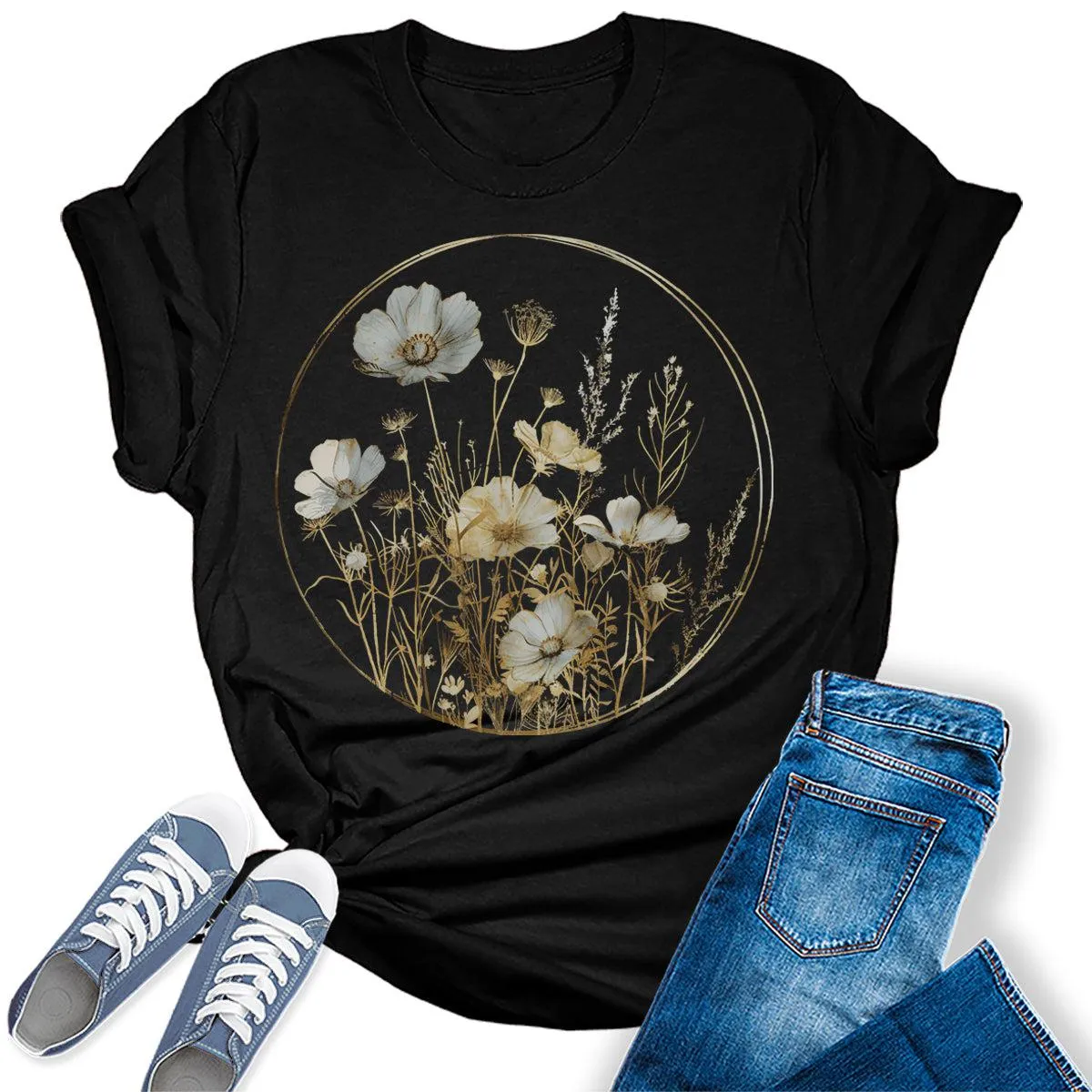 Flower Shirt Vintage Summer Casual Graphic Tees For Women