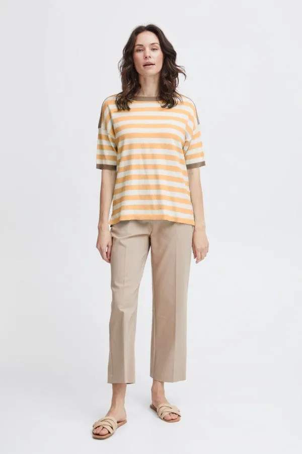 Fransa Stripe Light Jumper Apricot Ivory Tan